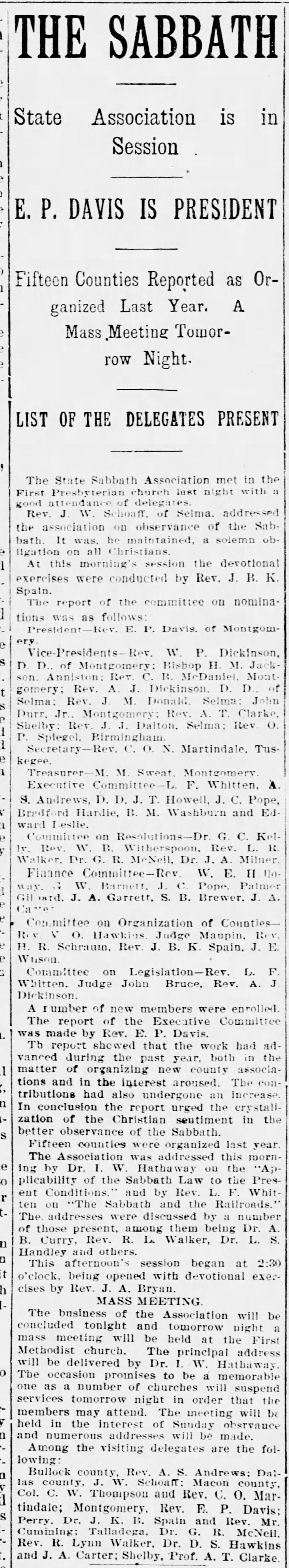 The Sabbath State Association is in Session